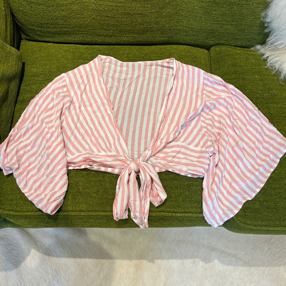 Pink Lilly Pink and White Crop Top, Ties in Front SZ M